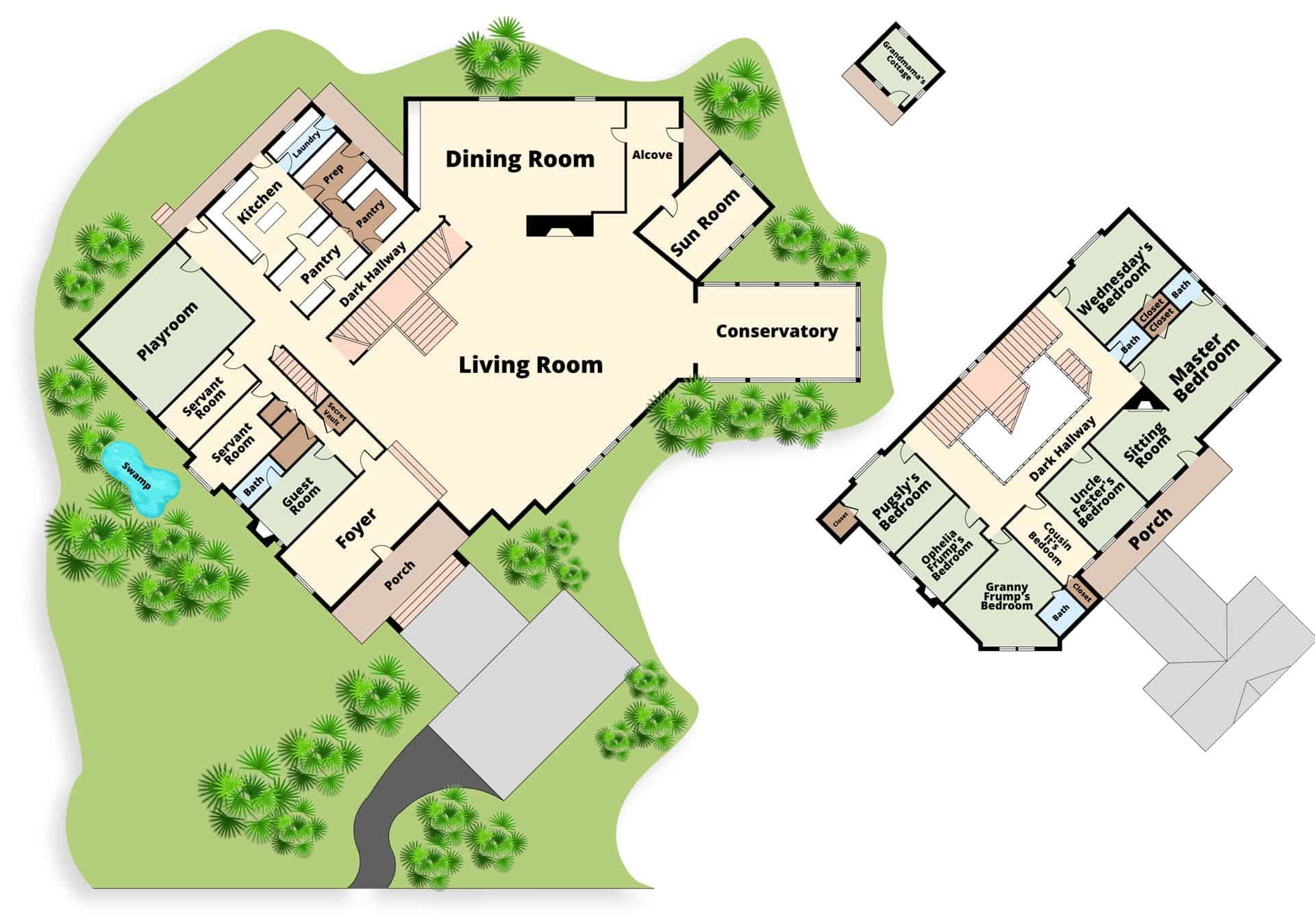 The Addams Family House Floor Plan Every Secret Revealed 8 Bit Pickle   The Floor Plan Of The Addams Family Home 