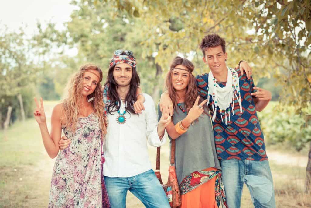 Dressed like hippies for retro day